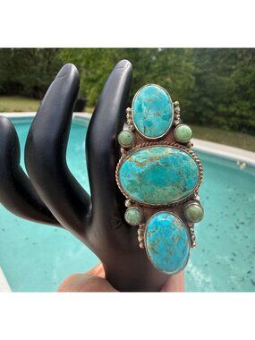 Artisan Copper Turquoise Adj Statement Ring Handcrafted Boho Southwest 18g gift